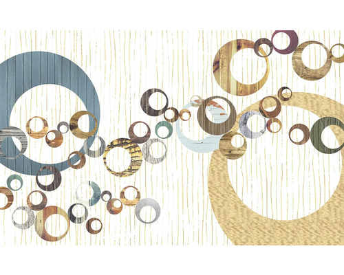 Papier peint panoramique intissé 6015B-VD4 Infinity United White 4 pces 400 x 250 cm Papier peint avec motif de cercles et texture bois