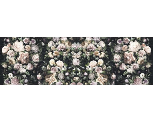 Papier peint panoramique intissé 6035A-VD8 Victoria Black 8 pces 800 x 250 cm Motif floral avec roses et pivoines
