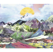 Illustration d'un paysage de montagne avec soleil et nuages