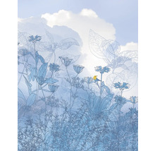 Papier peint décoratif avec plantes, fleurs et oiseau