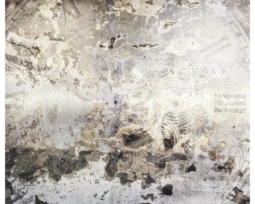 Décoration murale abstraite avec des motifs d'horloges et une texture altérée