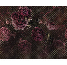 Papier peint avec motif de roses et structure de grille