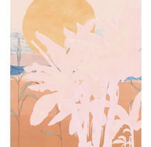 Illustration d'un paysage côtier avec soleil et végétation
