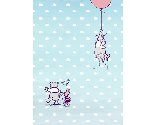 Illustration de Winnie l'ourson, Porcinet et Bourriquet avec un ballon devant un fond de ciel