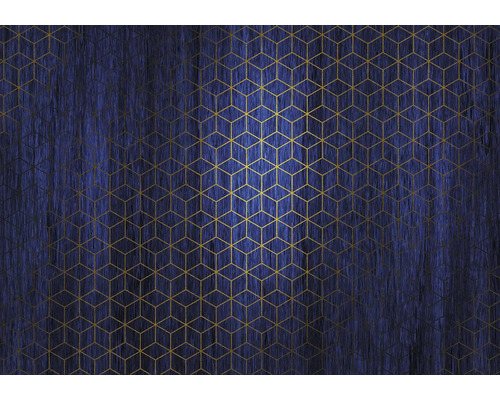 Papier peint panoramique intissé HX8-048 Mystique Bleu 8 pces 400 x 280 cm Panneaux muraux décoratifs avec motif géométrique de cubes