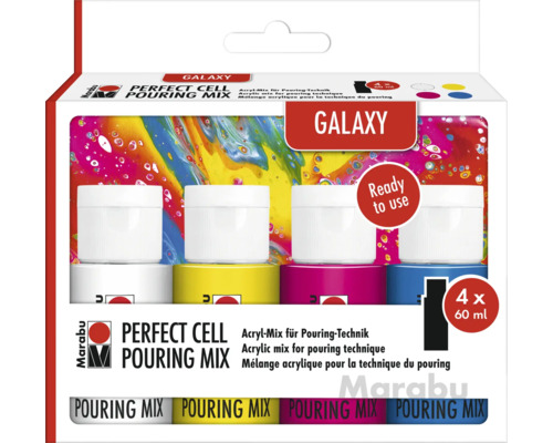 Marabu Perfect Cell Pouring Mix Galaxy 4x 60 ml Marabu Perfect Cell Pouring Mix Galaxy, set de peintures acryliques