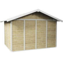 Abri de jardin avec murs en bois et toit à deux pans