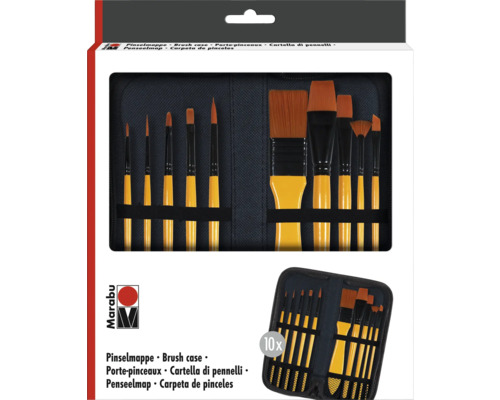 Marabu Acryl Pinselmappe 10-teilig Marabu Pinselset mit zehn Pinseln im Etui