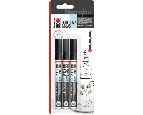 Marabu Feutres pour porcelaine et verre, universel et calligraphie, en set