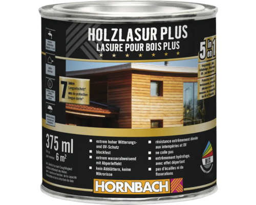 HORNBACH Holzlasur Plus Konsta silbergrau 375 ml Dose Holzlasur Plus für den Aussenbereich mit Wetterschutz, UV Schutz und feuchtigkeitsabweisender Wirkung