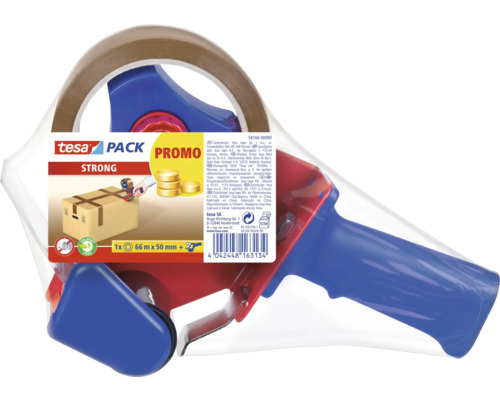 Tesa Klebeband Pack strong braun 66m x 50mm + Abroller Tesa Packbandabroller mit Paketklebeband