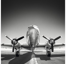 Frontansicht eines Flugzeugs auf einer Startbahn