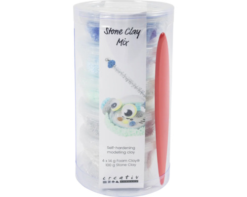 Stone Clay Mix blau-grün, 4x14/1x100 g Selbsthärtende Modelliermasse Stein Clay Mix mit Modellierwerkzeug