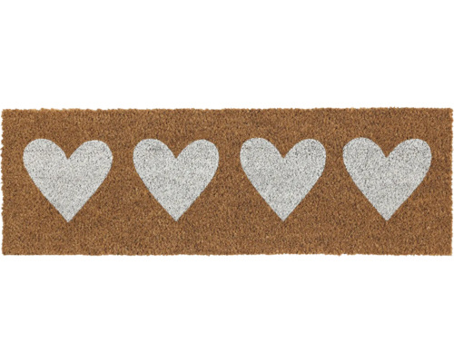 Paillasson en fibre de noix de coco Hearts 25x75 cm Paillasson en fibre de coco avec motifs de cœurs