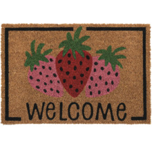 Paillasson avec motif fraises et message de bienvenue