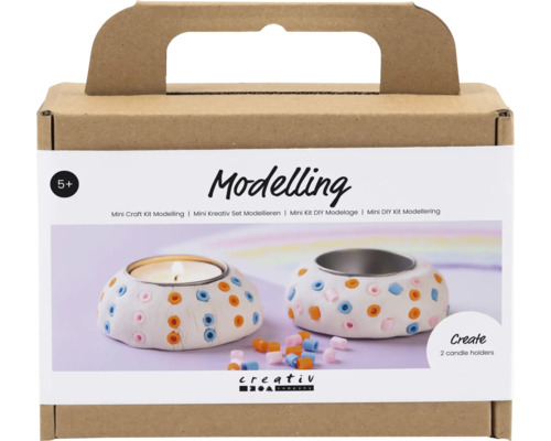 Mini Kreativ Set Modellieren, Kerzenhalter, 2 Stück Modellier-Set für zwei Kerzenhalter in Kartonverpackung