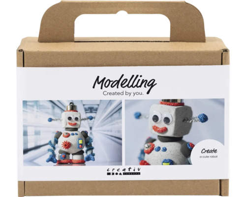 Mini Kreativ Set Modellieren, Roboter Modellier-Set zum Erstellen eines Roboters in einer braunen Pappschachtel