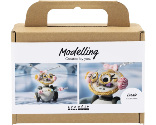 Mini Kreativ Set Modellieren, Roboter Modellierset zum Erstellen eines Roboters in einer braunen Box