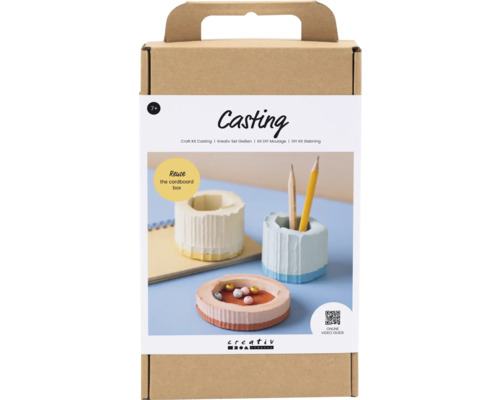 Kreativ Set Formgiessen, Fliesen, 3 Stück Giessset in einer Kartonverpackung mit Beispielen gegossener Objekte