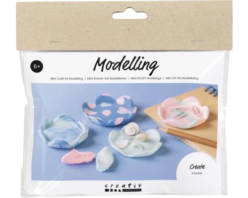 Mini Kreativ Set Modellieren, Schallen, Pastellfarben, 4 Stück Modellier-Set für Mini-Schalen, Kreativ-Set für Kinder ab 6 Jahren