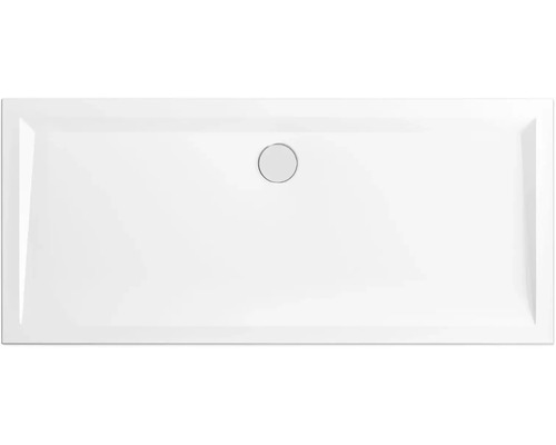 Receveur de douche rectangulaire avec bonde centrale.