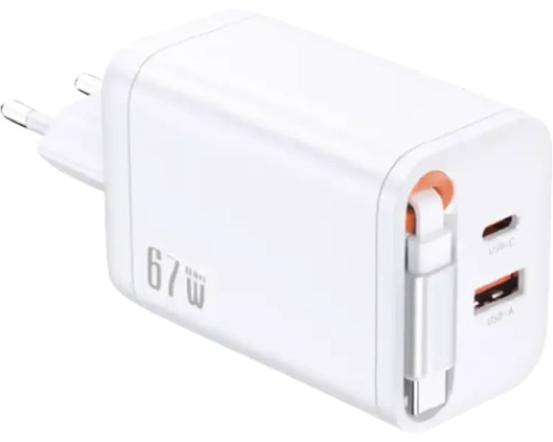 Chargeur USB blanc de 67 watts avec ports USB-C et USB-A
