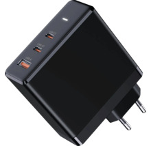 Schwarzes Netzteil mit USB-A und USB-C Anschlüssen