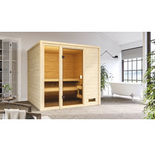 Holz-Innensauna mit Glastür im Badezimmer