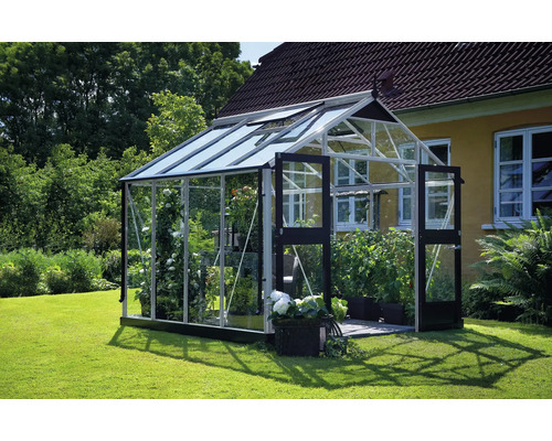 Gewächshaus mit Pflanzen im Garten