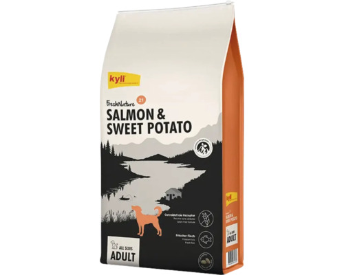 Nourriture pour chiens Kyli Salmon & Sweet Potato 3 kg Kyli Fresh Nature nourriture sèche au saumon et patates douces pour chiens adultes de toutes tailles