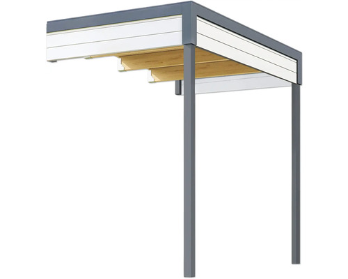 Auvent avec lames en bois et cadre en métal