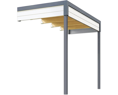 Pergola de terrasse avec poteaux gris et lames de bois