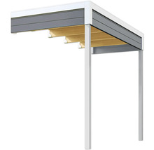 Vue détaillée d'un toit de terrasse avec une sous-structure en bois et un cadre en aluminium