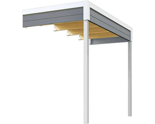 Vue détaillée d'un toit de terrasse avec une sous-structure en bois et un cadre en aluminium