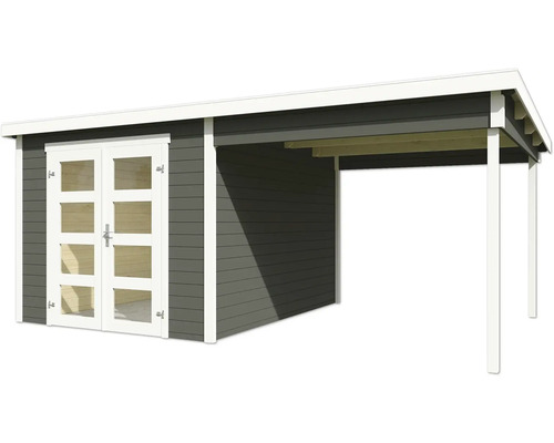 Abri de jardin avec double porte et abri latéral