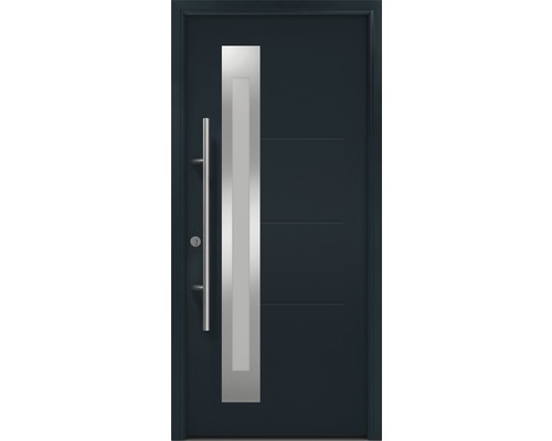 Porte d'entrée EcoStar ISOPRO Secur IPS 780S 1100 x 2100 mm tirant gauche RAL 7016 gris anthracite avec ensemble de ferrures, poignée barre en acier inoxydable, cylindre profilé de sécurité avec 5 clés