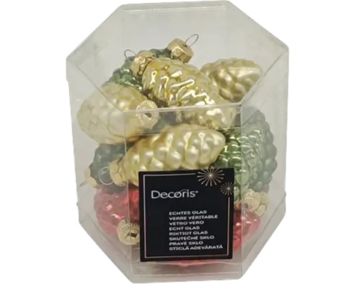 Glas-Weihnachtsbaumschmuck im Zapfen-Design in einer Verpackung