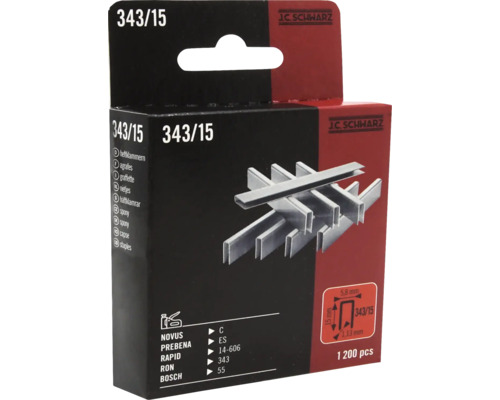 JC Schwarz Heftklammern 343/15, 1200 Stück