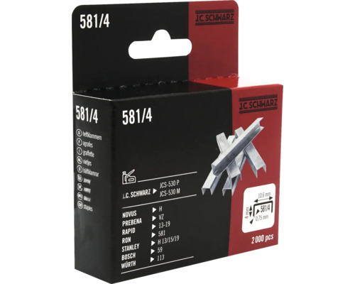 J.C. Schwarz Heftklammern Typ 581/4, Packung mit 2000 Stück