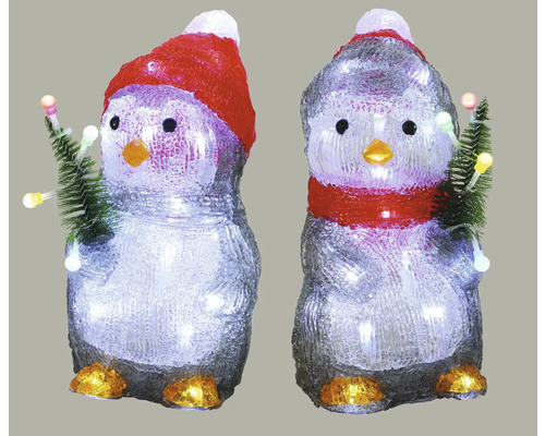 Zwei Pinguinfiguren mit LED-Beleuchtung und Weihnachtsbaum
