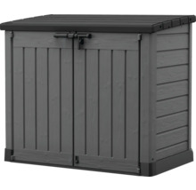 Coffre de rangement gris avec portes verrouillables pour l'extérieur