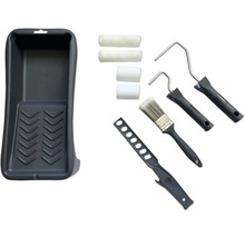 Farbauftragungsset mit Farbwanne, Farbwalzen, Pinsel und Abstreifgitter