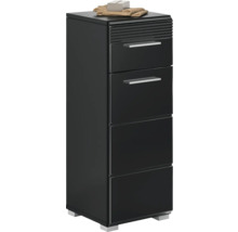 Schwarzer Badezimmer-Hochschrank mit drei Schubladen und Handtuch
