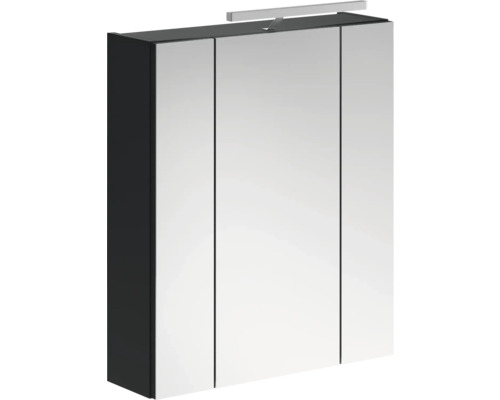Xonox.home LED Spiegelschrank LINUS BxHxT 60 x 71 x 19 cm schwarz Spiegelschrank mit drei Türen und Beleuchtung