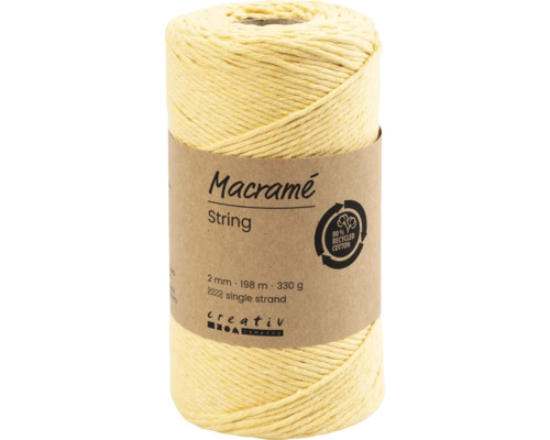 Makramee Garn, 2 mm dick, 198 m lang, 330 g schwer, aus 80 % recycelter Baumwolle