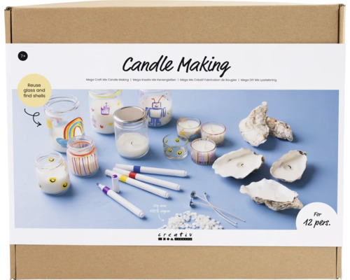 Carton avec le kit Méga Mix Créatif de fabrication de bougies pour douze personnes