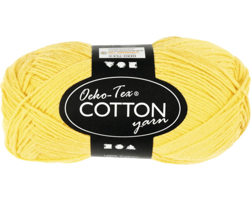 Fil de coton 50 g, n° 8/4, 170 m, jaune Pelote de fil de coton jaune avec la certification Öko-Tex Standard 100