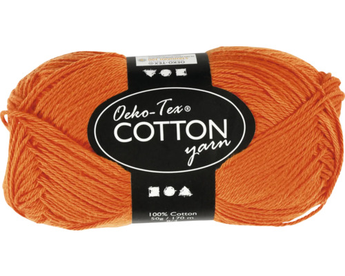 Baumwollgarn 50 g, Nr. 8/4, 170 m, orange Orangefarbenes Baumwollgarn mit Oeko-Tex Siegel