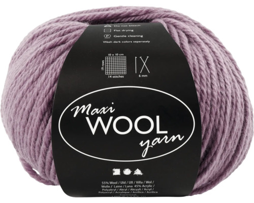 Pelote de laine 100 g, 125 m, lavande Pelote de laine Maxi, 55 % laine, 45 % polyacrylique