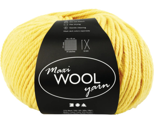 Woll-Knäuel 100 g, 125 m, gelb Gelbes Maxi-Wollgarn, 55 Prozent Wolle, 45 Prozent Acryl